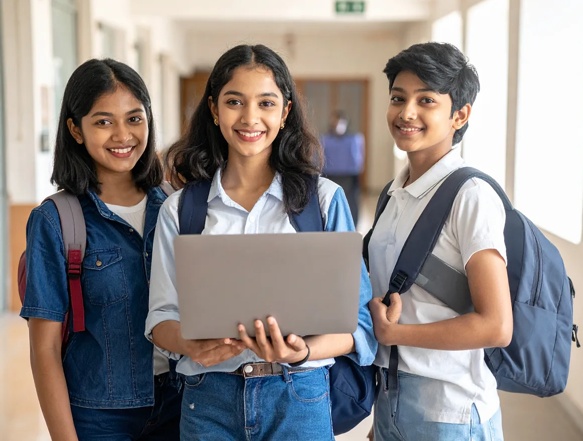 Students collaborating with tablet